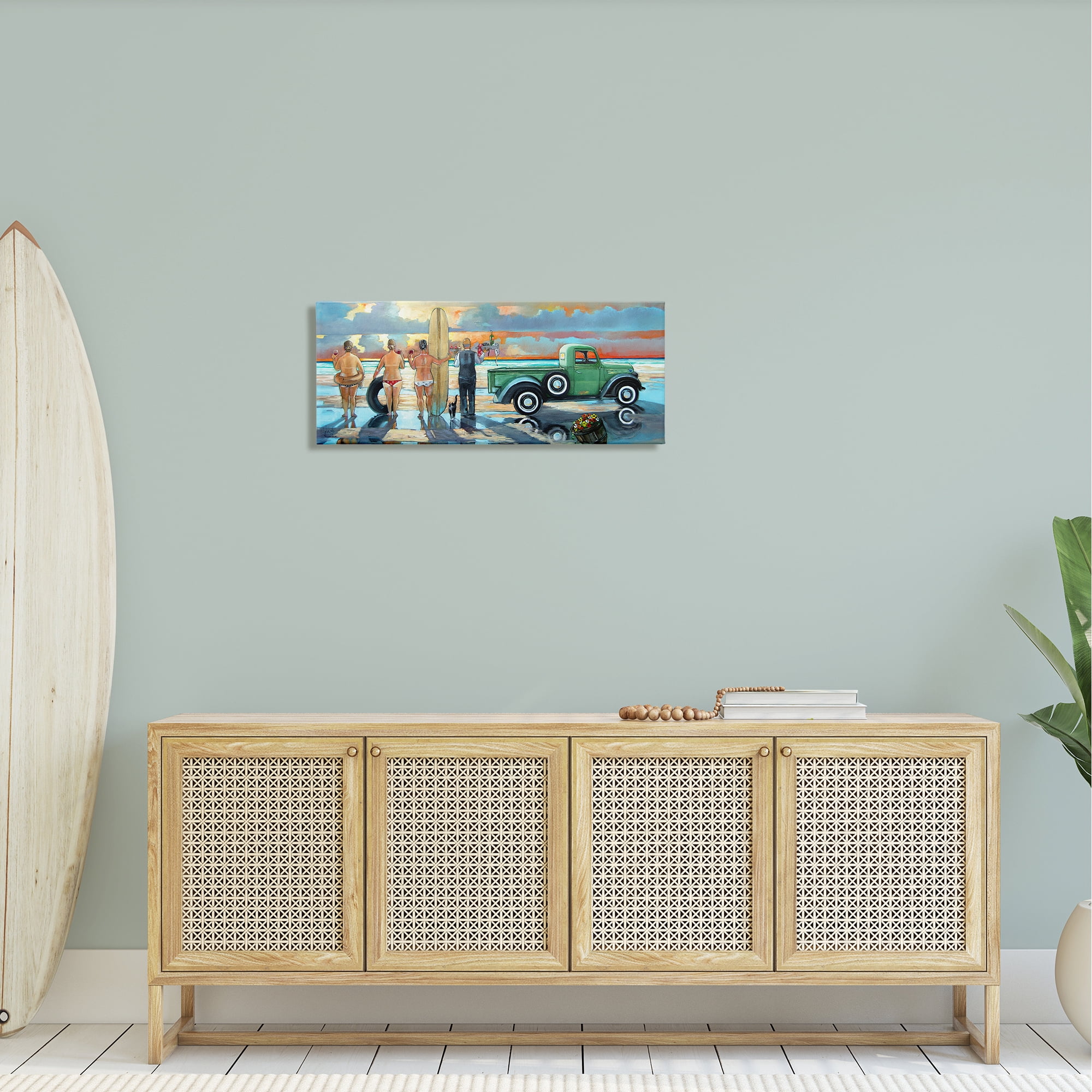 Stupell Butler Serving Beach Girls Scene Landscape Painting Gallery Wrapped Canvas Print Wall Art
