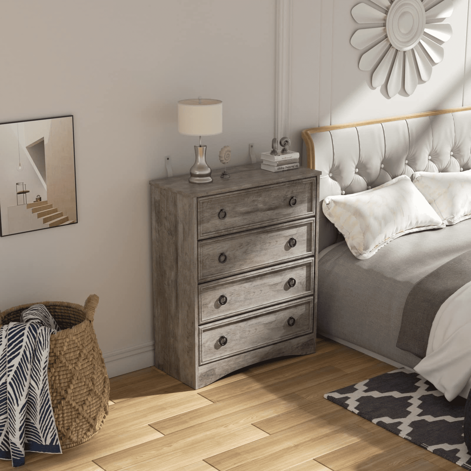Holliwill Modern Drawer Dresser for Living Room, Bedroom, Hallway, Dresser Chest with 4 Drawers, Gray