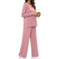 thumbnail image 3 of XFLWAM Women's Two Piece Outfits Long Sleeve Crop Top Wide Leg Sweat Pants Knit Sweatsuit Fall Lounge Matching Clothes Set, 3 of 7