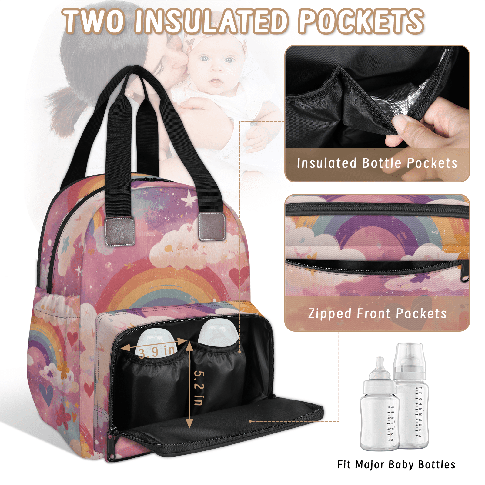 Large Capacity Diaper Bag Backpack with Insulated Pocket & Organizer,Multifunction Maternity Travel Pack for Baby Care