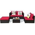 thumbnail image 2 of Barara King Outside Patio Conversation Sets, Patio Furniture Set,5 Pieces Patio Rattan Sectional Furniture Set with Cushions and Coffee Table-Red, 2 of 9