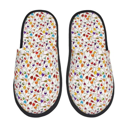 Balery Drink And Cocktail Glasses Slient Indoor Furry Fleece Comfort House Shoes Soft Non-Slip Home Shoes Cotton slippers House Slippers-- Medium