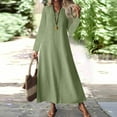 thumbnail image 2 of Women's Fashion V-Neck Long Sleeve Pocket Solid Color Zipper Casual Loose Beach Vacation Long Cotton Linen Dresses, 2 of 2