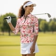 thumbnail image 4 of Uorisanigo Pink Heart Womens Quick Dry Athletic Polo Shirts Comfortable Polyester Spandex Fabric Women's 3/4 Sleeve Golf Top with Zipper Soft Relaxed Casual Tennis Tops Size XL, 4 of 7
