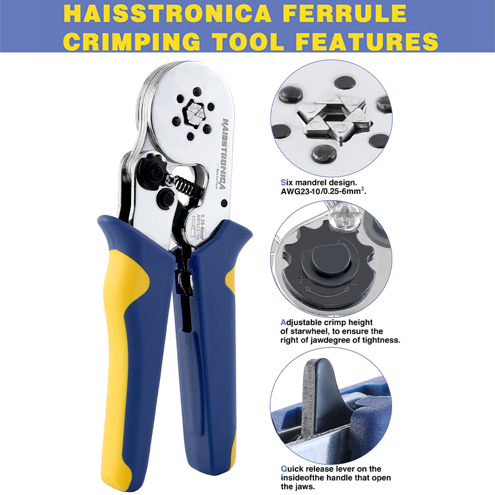 Ferrule Crimping Tool Kit,Haisstronica Self-Adjusting Hexagonal Wire Crimper Plier for AWG 23-10 with 1200PCS Red Copper Wire End Terminals,Ratchet Wire Crimping Tool-Wire End Ferrules