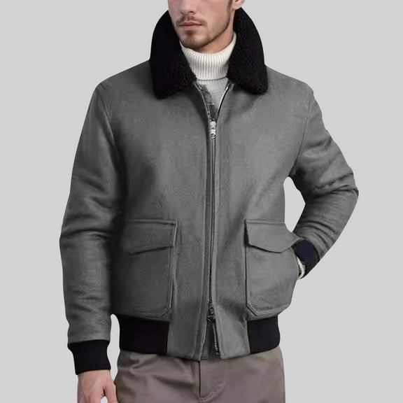 Sueded Jackets for Men with Pockets and Fleece Collared Zip Up Coats Mens Casual Solid Color Long Sleeve Thermal Going-Out Work Outerwear Jacket