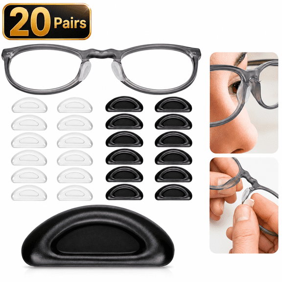 Adhesive Nose Pad, 20 Pairs Eyeglass Nose Pads Stick On Silicone Anti-Slip for Glasses Sunglasses Thin Nose Pads Eyeglasses (10-Black & 10-Clear)