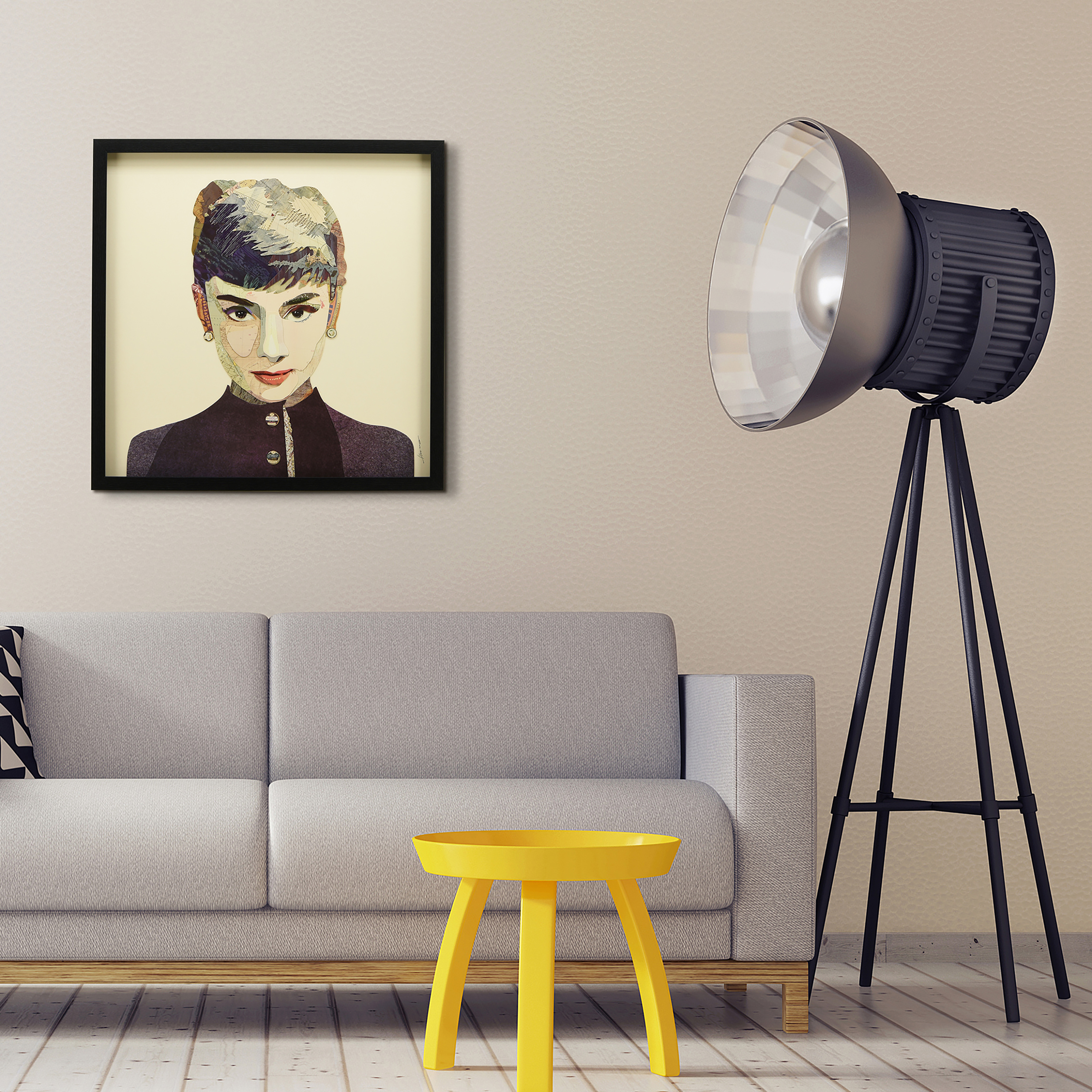 "Audrey" Dimensional Collage Framed Graphic Art Under Glass Wall Art