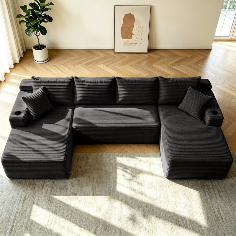 134''W Oversized Sectional Sofa Set with Double Chaise Lounge, U-Shaped Boneless Couch, Corduroy Upholstered Modular Sofa