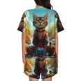 thumbnail image 4 of Womens Pajama Sets With Pocket, Riverside Meditating Cat Lounge Sets Short Sleeve Sleepwear PJ Sets for Women, 4 of 6