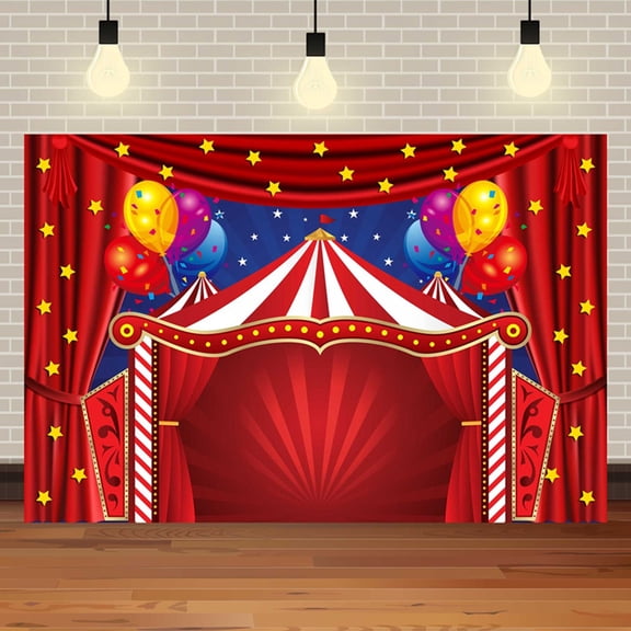 Circus Carnival Themed Backdrop, 6x3Ft Red Curtain with Circus Tent and Stars Pattern for Carnival, Birthday, Party Photography Banner Decorative Background