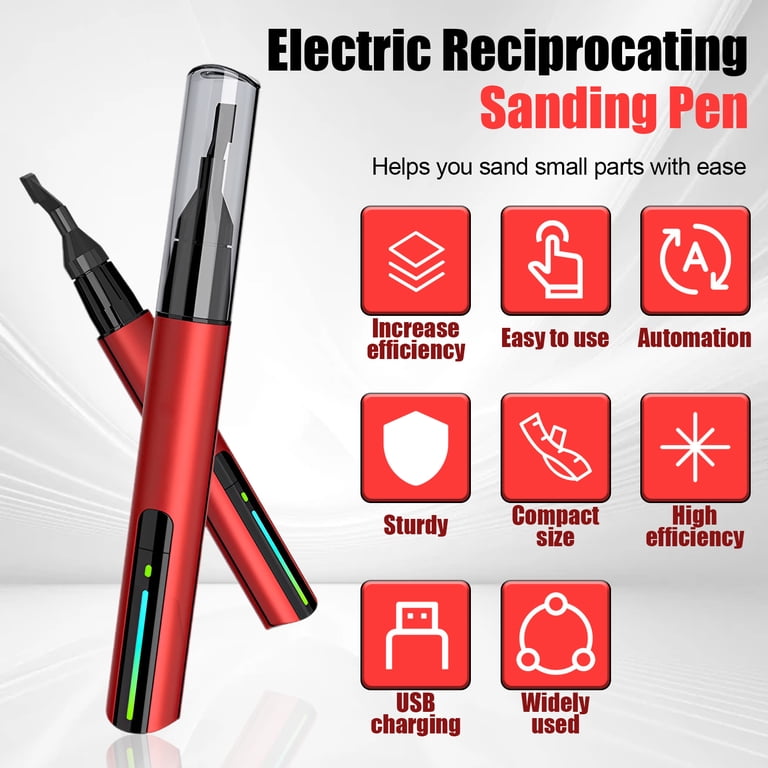 Mini Reciprocating Pen Sander – USB Fast Charging, 3 Speeds, 8 Sanding Heads, 864+ Sandpapers – For Small Parts Polishing & Grinding
