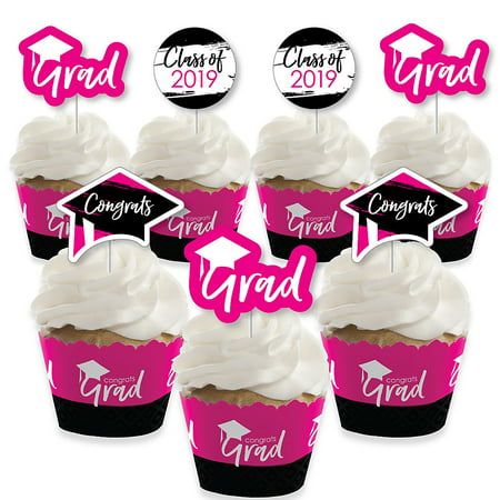 Pink Grad - Best is Yet to Come - Cupcake Decoration - 2019 Pink Graduation Party Cupcake Wrappers and Treat Picks Kit - Set of