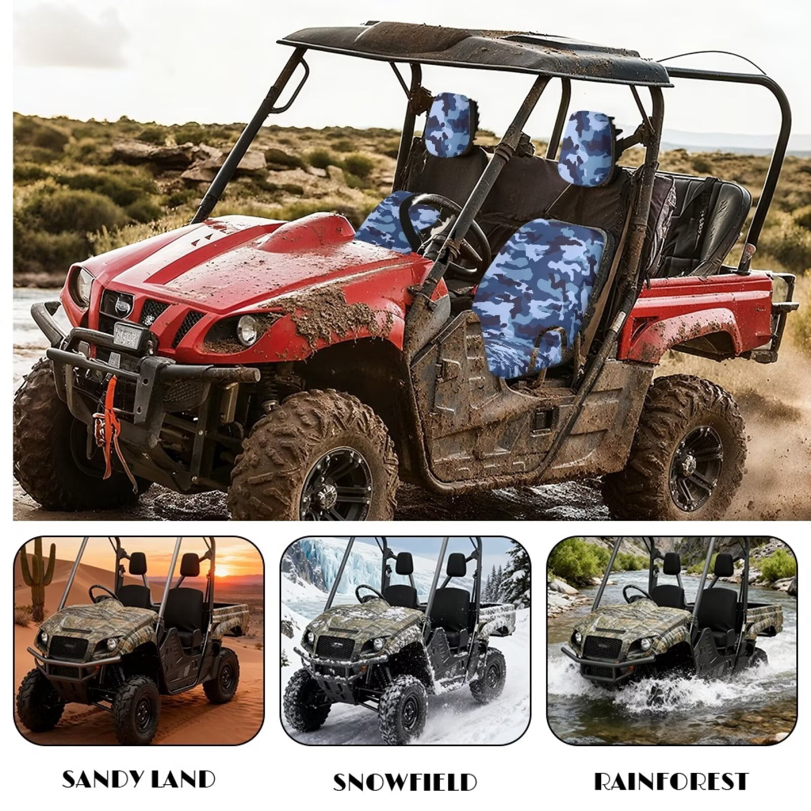 KUIFORTI Blue Camouflage UTV Seat Covers Full Protection Seats Cover with Headrest Covers Rhino UTV Accessories Compatible with Yamaha Rhino 700 660 450 2004-2021