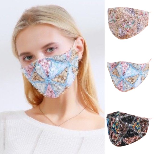 Cubrebocas con Lentejuelas Brillantes | Mascarilla de Franela con Purpurina y Correas Ajustables | Reutilizable y Lavable | 17 X 9 Cm | Multicolor