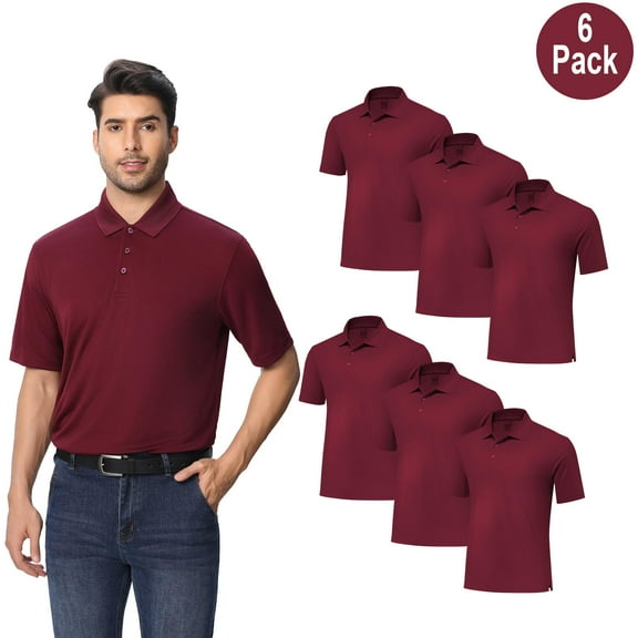 Zfeel Men's High Performance Polo Shirt, Pure Dry Fit Polyester, Short Sleeve, Maroon, S, 6 Pack