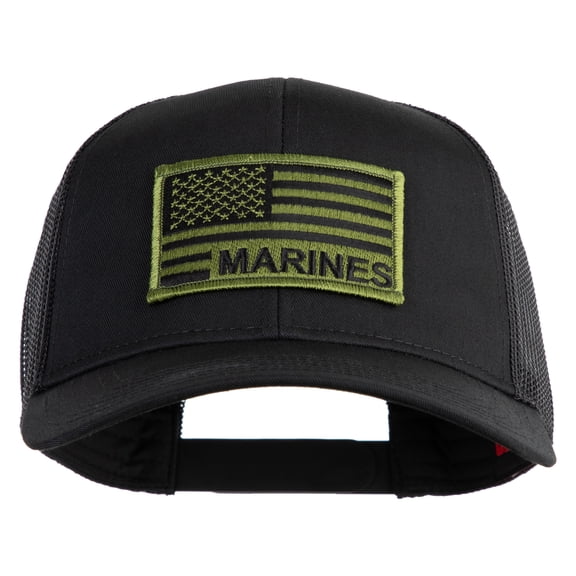 USA Green Flag Marines Patched Solid Cotton Twill Mesh Prostyle Cap - Black OSFM