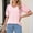 Pink, variant on Tittly T Shirts for Women Spring Tops for Women Women's Puff Short Sleeve Solid Tunic Top V Neck Hollow Out Loose Tshirts Tshirts Shirts Basic Tees Black L