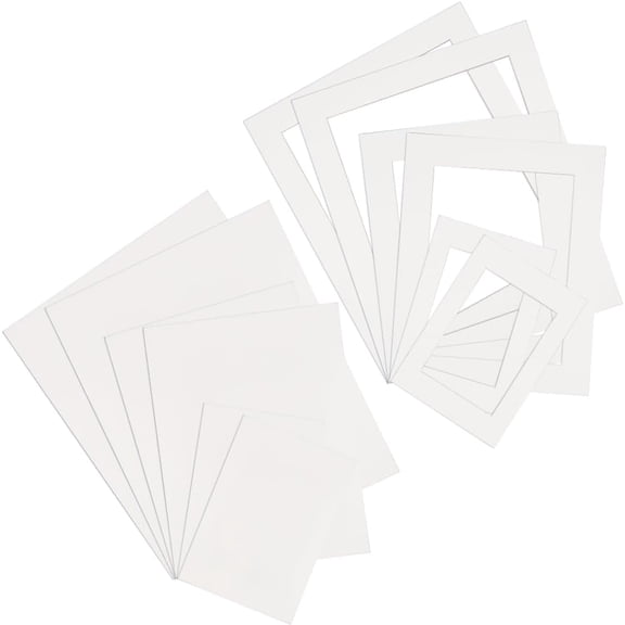 12Pcs Picture Frame Mat Kit White Photo Mat 5 x 7in/8 x 10in/10 x 12in Rectangle Paper Uncut Hollow Blank Display Core Bevel Album Back Board Pack Accessories for Pictures Photos Wall Artwork DIY