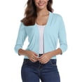 thumbnail image 4 of Women'S 3/4 Sleeve Cropped Cardigan Sweater Elegant Shrugs For Women Simple And Versatile Short Powder blue M, 4 of 5