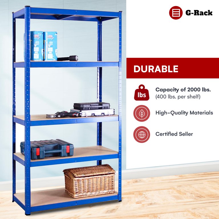 G-Rack 5-Tier Heavy Duty Garage Shelving Unit - 71"H X 35"L X 24"W, 3000lb Capacity, Boltless Assembly