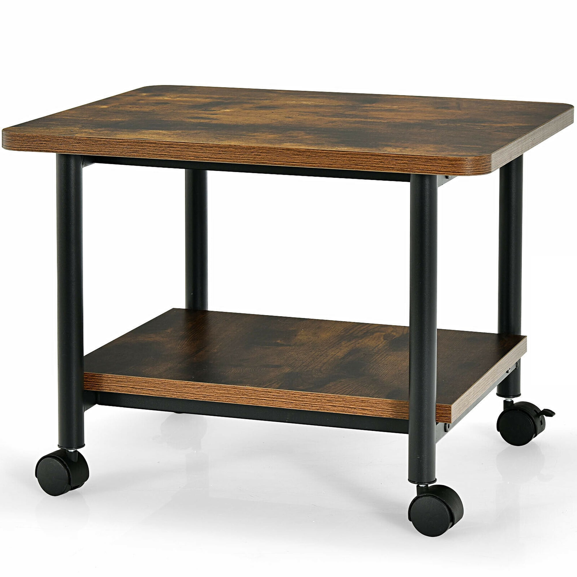 Gymax 2-Tier Machine Stand Storage Rack Rolling Under Desk Printer Cart, Brown