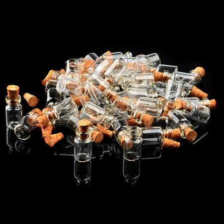 50Pcs Mini Wishing Bottles Vials 0.5ml Clear Glass Bottles Empty Sample Jars with Cork Stopper Message Weddings Wish Jewelry Party Favors - Transparent
