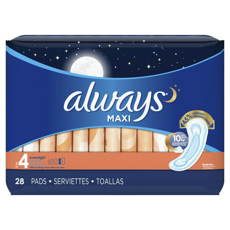 Always Maxi, Size 4, Overnight Pads Wingless, Unscented, 28