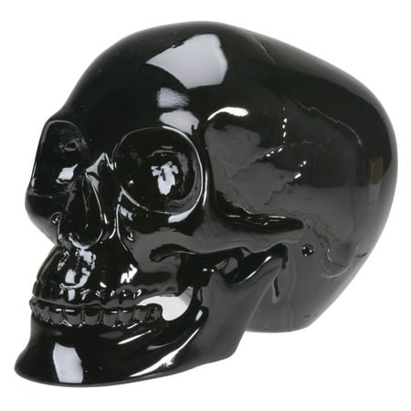 Glossy Black Human Skull Halloween Figurine Gothic Skeleton Decoration New