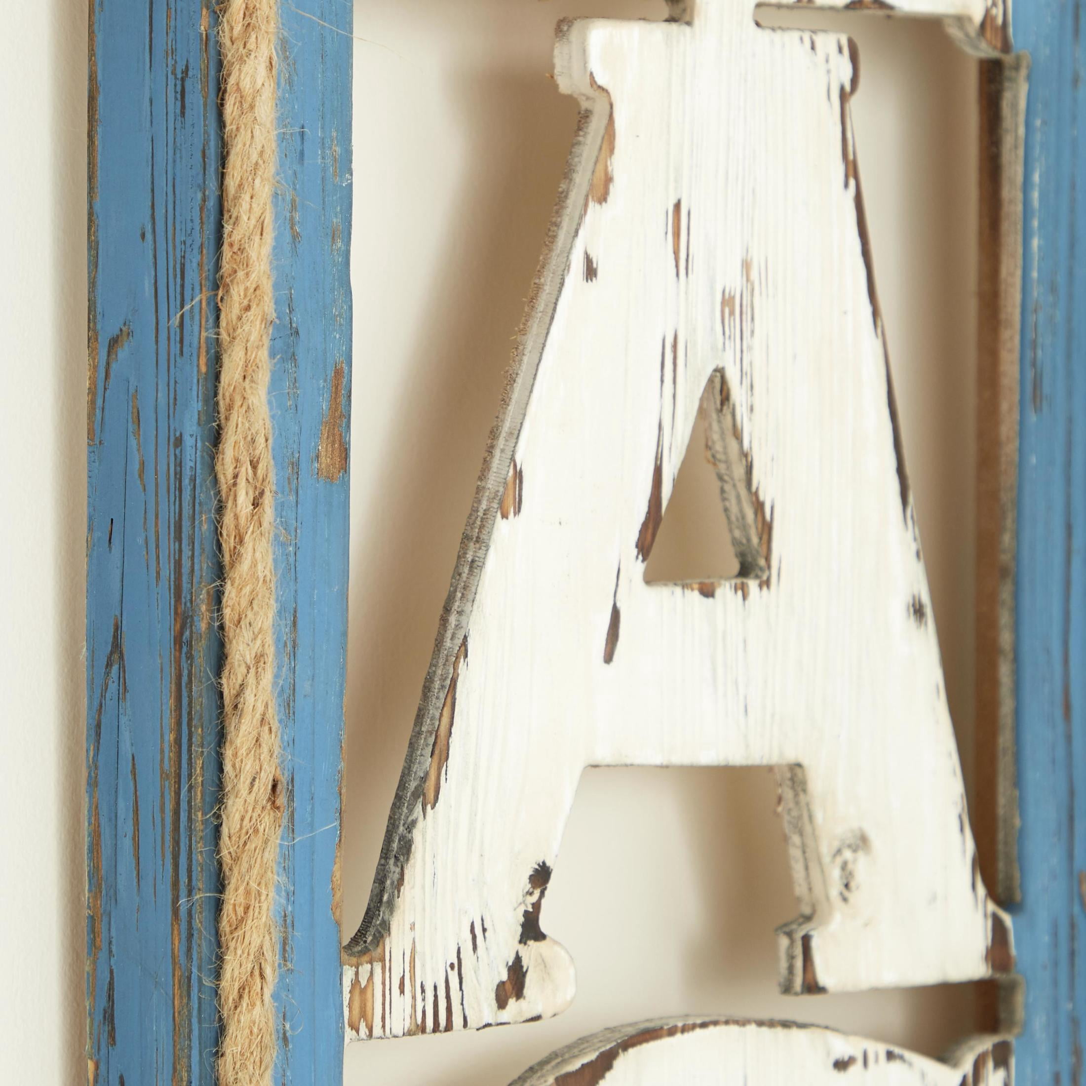 DecMode Beige Wooden Beach Sign Wall Decor with Rope Hanger