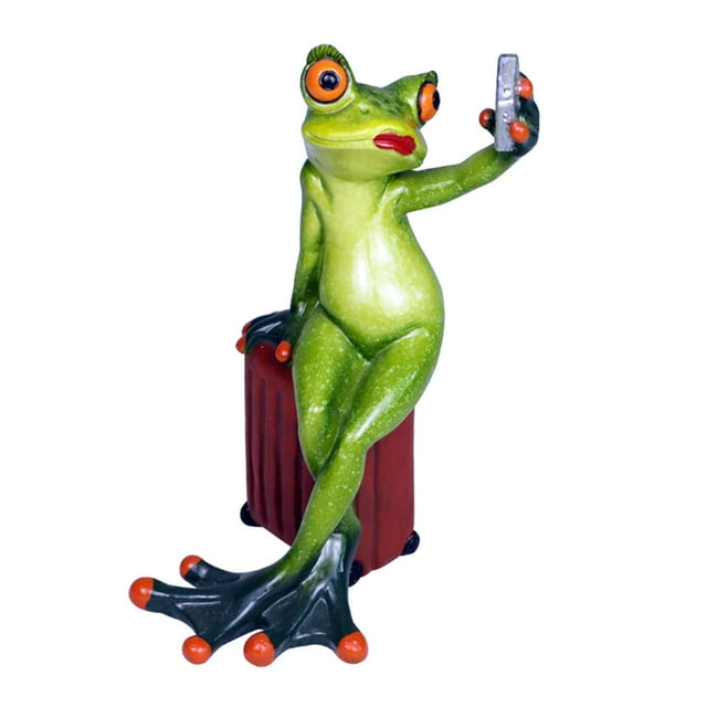 Estatuilla de rana Selfie de resina, adornos de , manualidades para coche, sala de