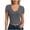 X01 Grey, variant on Paguaki Womens V Neck Crop Tops Ribbed Knit Short Sleeve Slim Fit Solid Color Stretchy Casual Summer Blouses