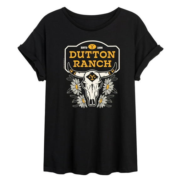 Yellowstone - Dutton Ranch Steer Skull Flower - Women's Oversized Graphic T-Shirt