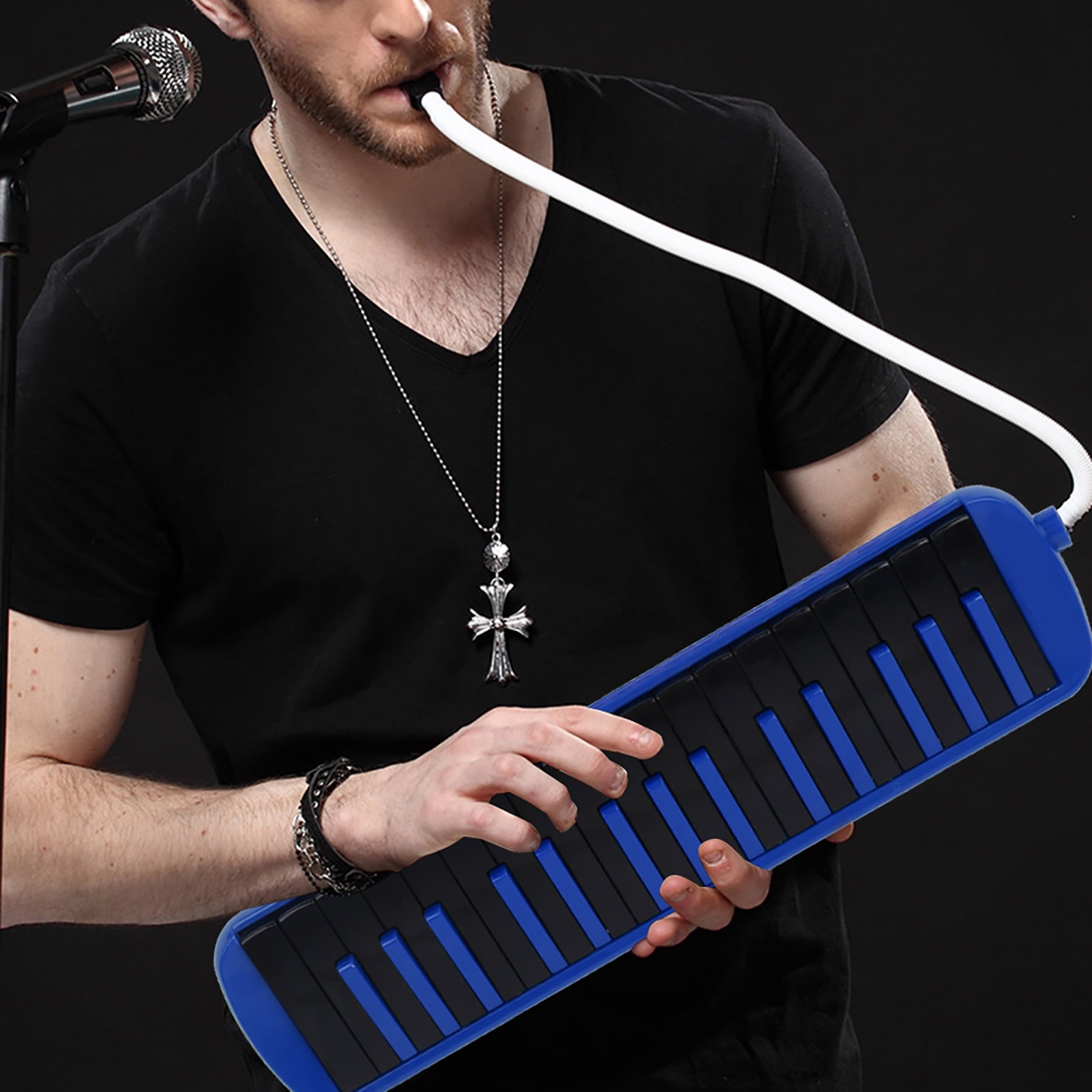 Melodica 32 Key Piano, Melodica Instrument Keyboard Harmonica Wind Musical Instrument with Portable Carrying Bag for Beginners Fun Music Gift[Blue]