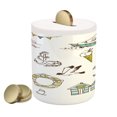 thumbnail image 1 of Nautical Piggy Bank, Marine Elements Fish Lighthouse Anchor Vessel Swimsuit Gulls Life Print, Ceramic Coin Bank Money Box for Cash Saving, 3.6" X 3.2", Pale Green Yellow, by Ambesonne, 1 of 4