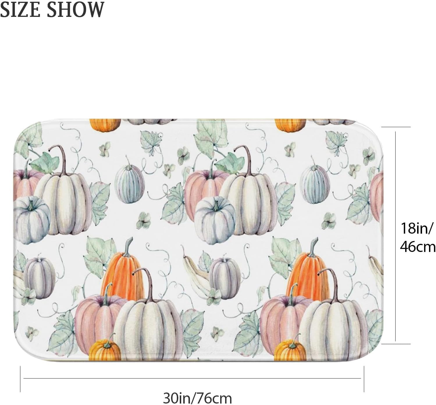 Bath Mat for Bathroom Autumn Thanksgiving Pumpkin White Orange Bathroom Rug No Silp,Cover Floor Rug Floor Mat 18x30 lnches Bathroom Decoration