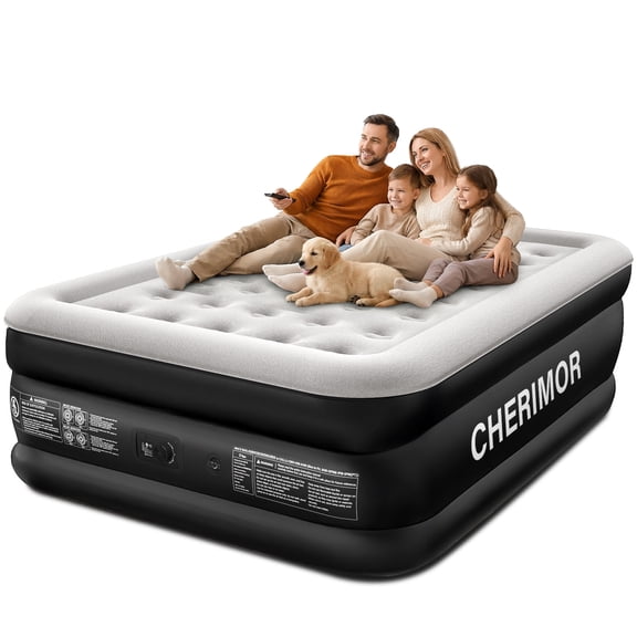 Queen Air Mattress with Built-in Pump and 800-lb Capacity - 18" Raised Inflatable Guest Bed with 40 Honeycomb Air Coils & 3-Minute Fast Inflation - 80" x 60" Blow Up Bed - Black