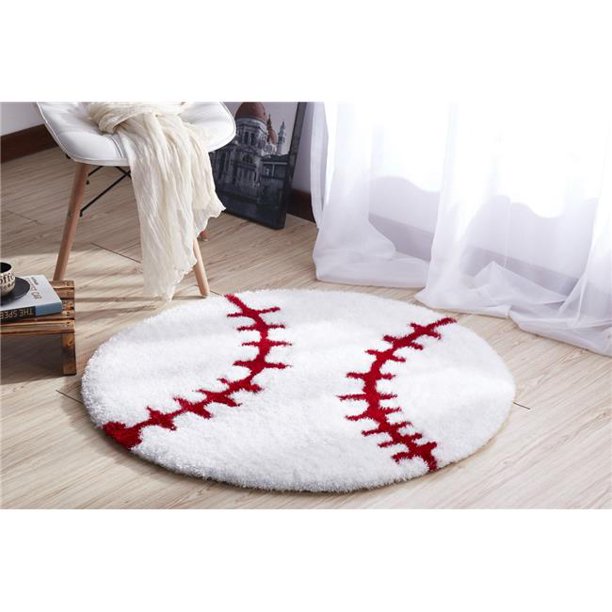 Amazing Rugs SR1012 36 in. Dia. Baseball Shape Hand Tufted Extra Soft Shag Area Rug Walmart