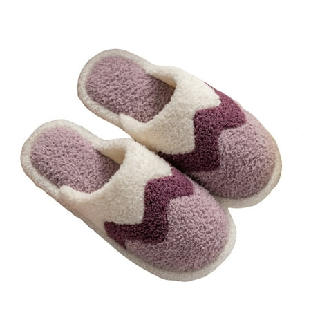 

Aimiya 1 Pair Men Winter Slippers Anti-slip Plush Contrast Color Couple Comfortable Thermal Unisex Thicken Winter Home Shoes Adult Shoes