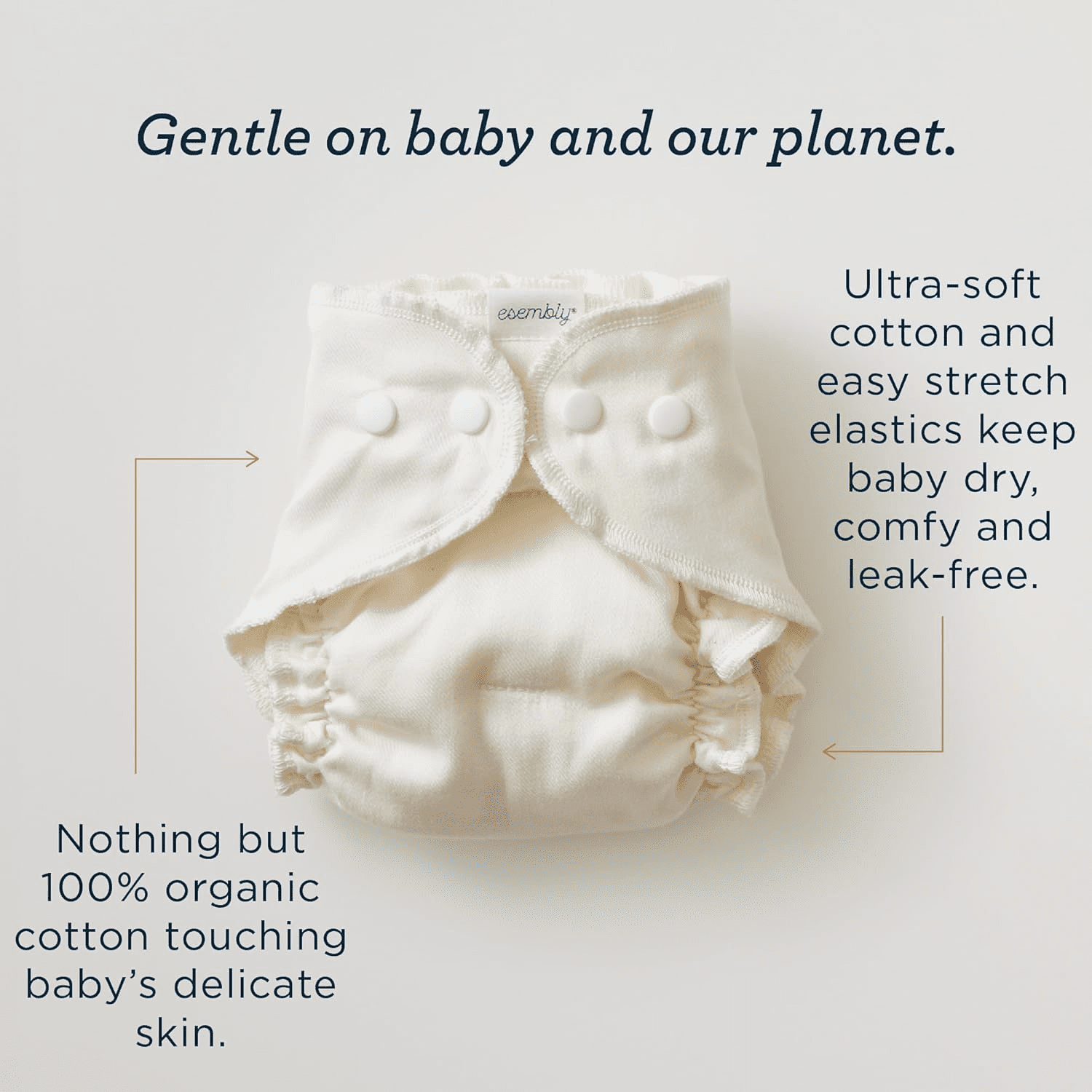 Esembly Cloth Diaper Inner - Organic Cotton Fitted Diaper- Soft, Ultra-Absorbant, Trim-Fitting Layer to Pair with Waterproof Outer for Blowout-Proof Diapering - 3-Pack, Size 1 (7-17lbs)