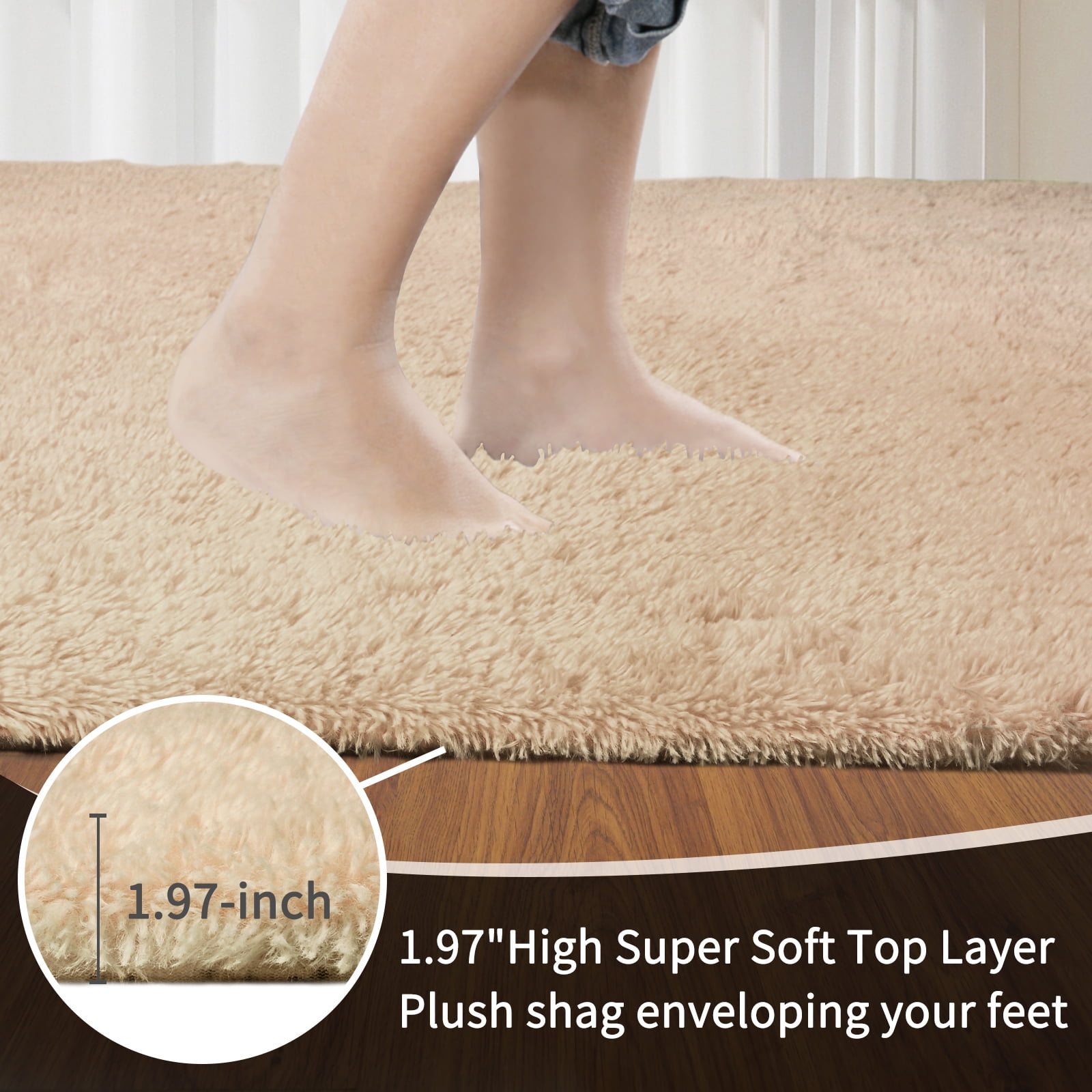 Solid Color Fluffy Rugs, Non-slip Soft Shaggy Floor Carpet Mats & Rugs for Room Decor, Washable Non-slip Modern Area Rug, Modern-style Decorative Carpets for Home Livingroom Bedroom, Beige