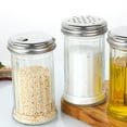 thumbnail image 5 of Ensemble de 2 Distributeurs Rétro d'Assaisonnement Multi-Usages pour Épices et Fromages Râpés, Pot en Verre, Couvercle en Acier Inoxydable Perforé, 5 of 5