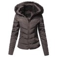 thumbnail image 1 of FashionOutfit Women's Casual Solid Slim Fit Detachable Hoodie Puffer Jacket, 1 of 1