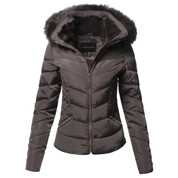 FashionOutfit Women's Casual Solid Slim Fit Detachable Hoodie Puffer Jacket