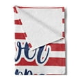 thumbnail image 2 of Saying Soft Flannel Fleece Throw Blanket, Never Stop Dreaming Words Frame Print over Stripes United States Theme Design, Cozy Plush for Indoor and Outdoor Use, 50" x 60", Red Indigo, by Ambesonne, 2 of 5