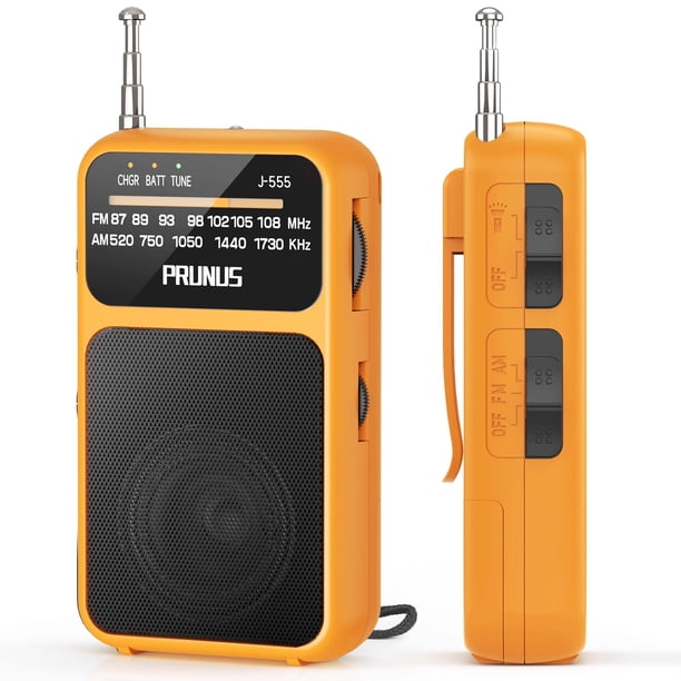 Radio de bolsillo PRUNUS J-555 AM FM USB-C con carga y linterna
