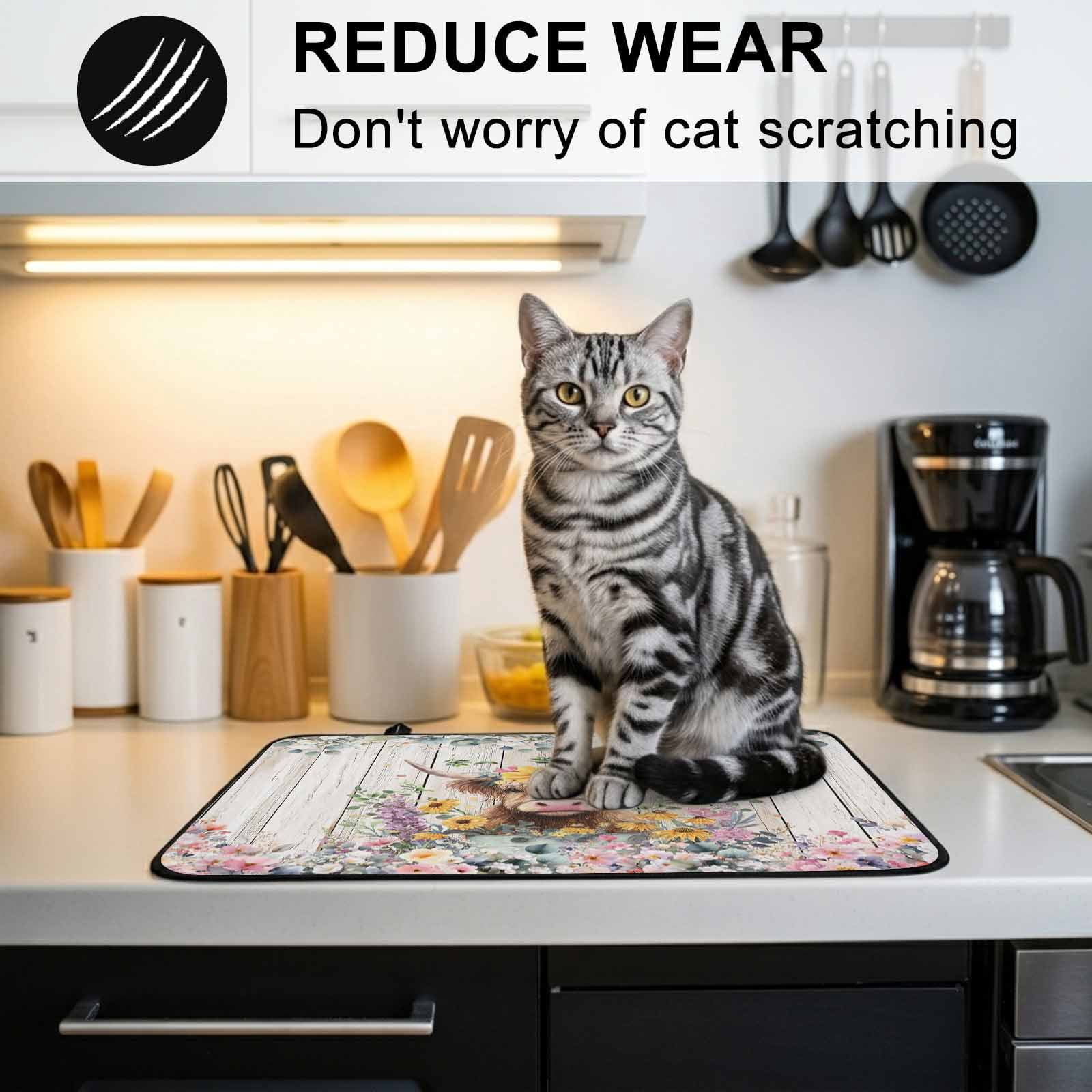Spring Cow Floral Stove Top Cover for Electric Stove, Heat-proof & Non Slip Glass Top Stove Cover Protector, Green Eucalyptus Leaves Grey Wooden Kitchen Flat Cooktop Rubber Mat 24x21 Inches