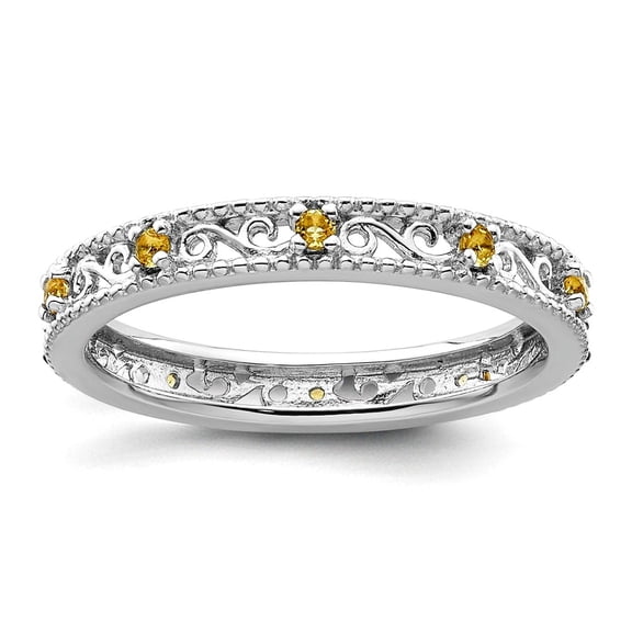 3mm 925 Sterling Silver Polished Prong set Stackable Citrine Ring Size 5 Stackable Ring for Women