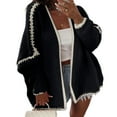 thumbnail image 2 of YDFCWXW Women Fall Open Front Color Block Cardigan Sweater Casual Striped Knit Oversized Cardigan Black, S, 2 of 6