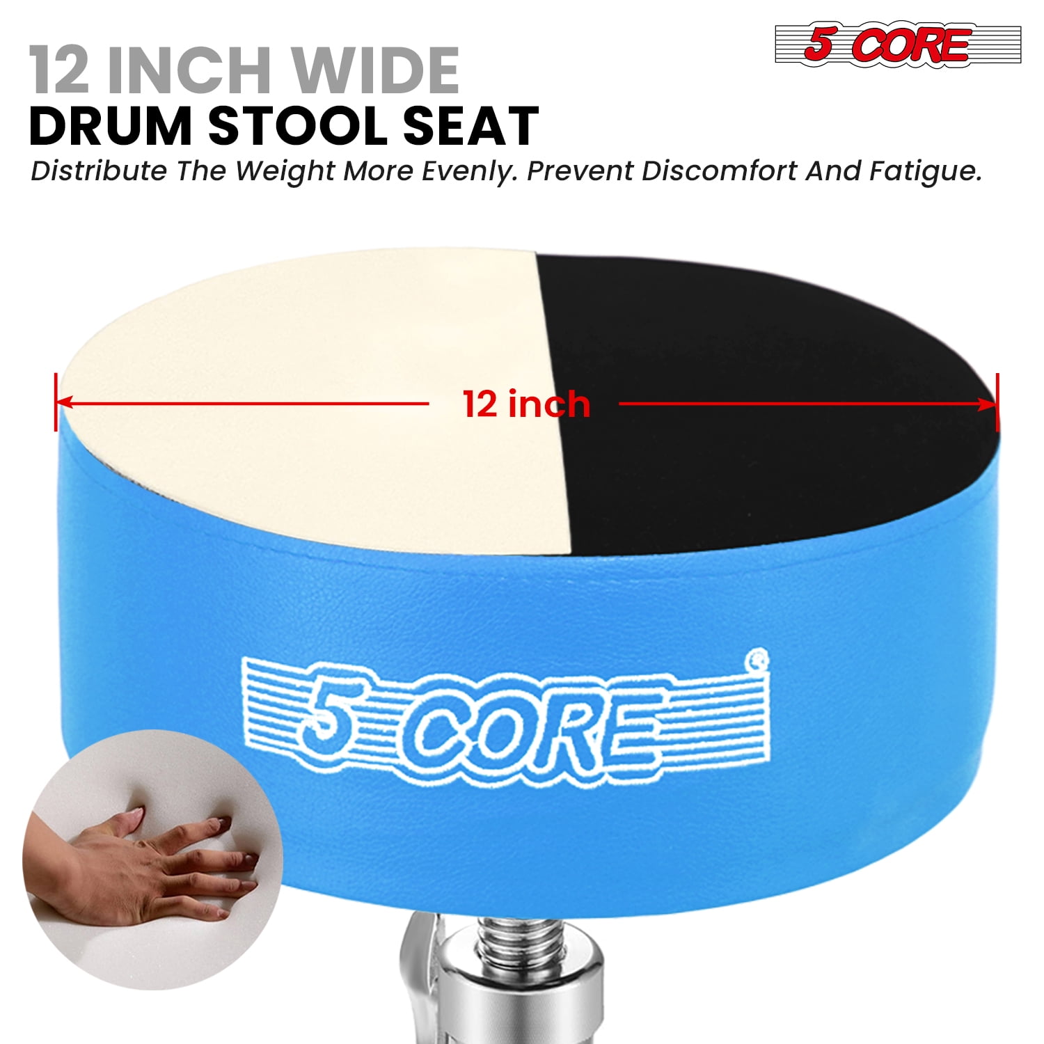 5 Core Drum Throne 5" Padded Guitar Stool Adjustable 310lbs Capacity Heavy Duty Seat w Velvet Top
